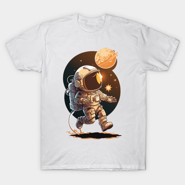 CHIBI ASTRONAUT IN OUTERSPACE WITH PLANETS T-Shirt by athirdcreatives